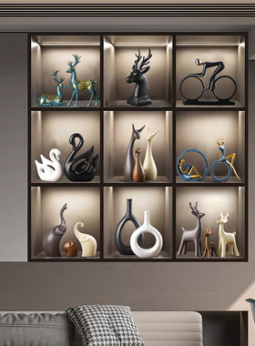 轻奢客厅酒柜装饰品摆件新款套装玄关柜电视柜乔迁新居软装