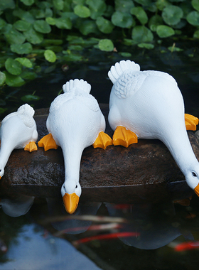 中式庭院池塘鸭子装饰摆件户外花园水景动物假山喷泉流水造景饰品