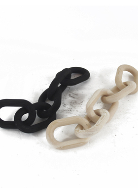 现代新中式侘寂风复古木质锁链几何套环摆件样板间民宿酒店装饰品