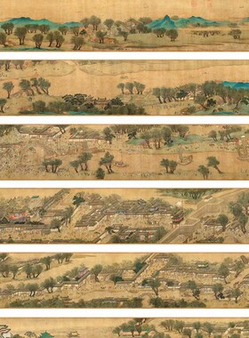 仇英明上河图原作复制临摹学习风景画山水国画中堂客厅画挂画
