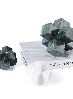 大理石十字小几何黑白绿色创意手工艺品样板房书房玄关装饰品