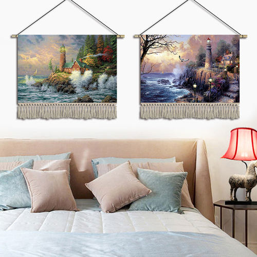 油画风景挂毯布艺卧室客厅背景墙装饰画酒店吧台挂画壁毯遮挡布画