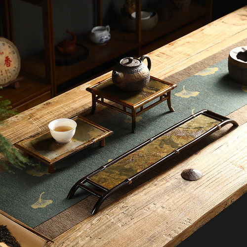 天然梅鹿竹岩石小茶台茶盘茶几茶案展示架盆景架子摆台