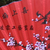 喜上眉稍 饰扇子 大挂扇手工画扇工艺折扇 影楼摄影婚庆红布喜庆装