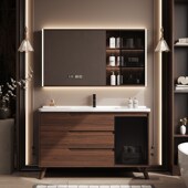 新胡桃木色浴室柜陶瓷一体落地式 洗手洗脸台盆装