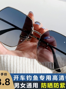 透明蓝色偏光太阳镜男士多边形金属开车太阳眼镜韩版潮海边旅行眼