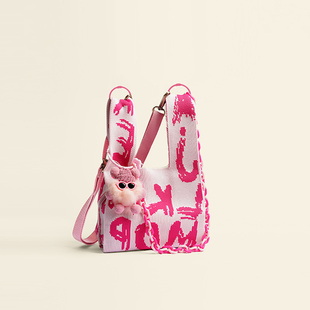 simpsons原创斜挎包单肩包女包粉色包针织高级撞色款创意百搭挎包