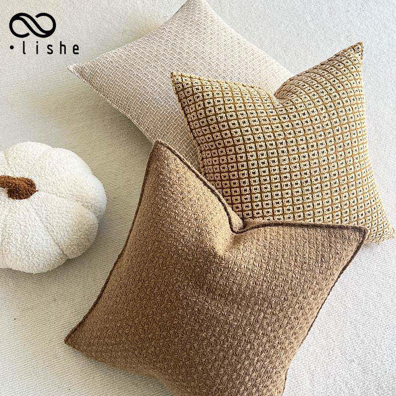 中古抱枕套棕色格子客厅沙发抱枕靠枕床头装饰枕极简风新中式方枕