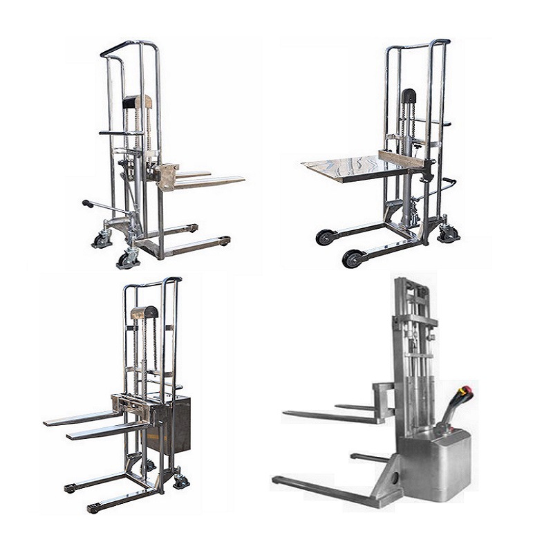 不锈钢轻型手摇工位车 不锈钢手动堆高车 不锈钢半电动液压堆高车