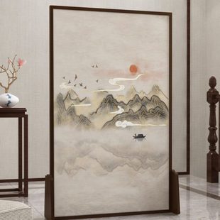 屏风隔断办公室客厅入户门移动玄关遮挡实木家用碳晶木座屏 新中式