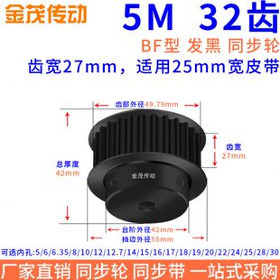 25同步轮45 同步带轮5M32齿钢黑BF槽宽27内孔8