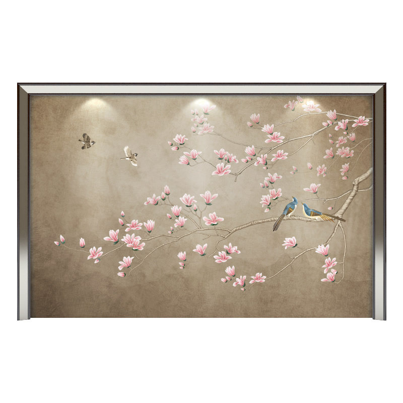 新玉兰鸟喜上眉梢电视背景墙壁纸客厅沙发茶室墙纸壁画墙布
