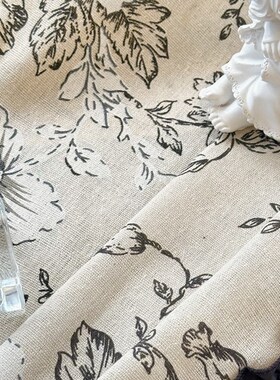 法式复古半遮光棉麻印帘赫本风黑色荷叶边半帘宿舍遮挡帘