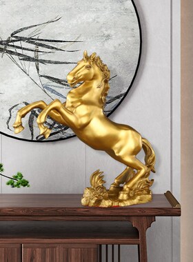 纯黄铜生肖马铜马黄铜马到成功客厅家居店铺装饰业礼品大号
