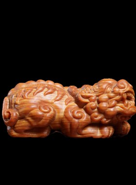 天然崖柏木祥瑞貔貅实木雕刻小事业昌隆文玩招财进宝