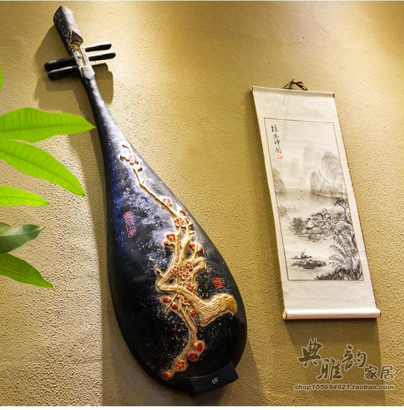 新仿古树脂工艺茶庄无框画壁画墙饰壁饰东风破琵琶挂件大小款