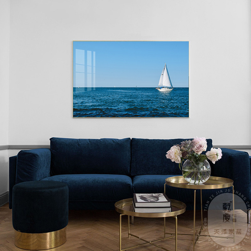 一帆风顺帆船大海水平面装饰画卧室客厅沙发背景画挂画横幅