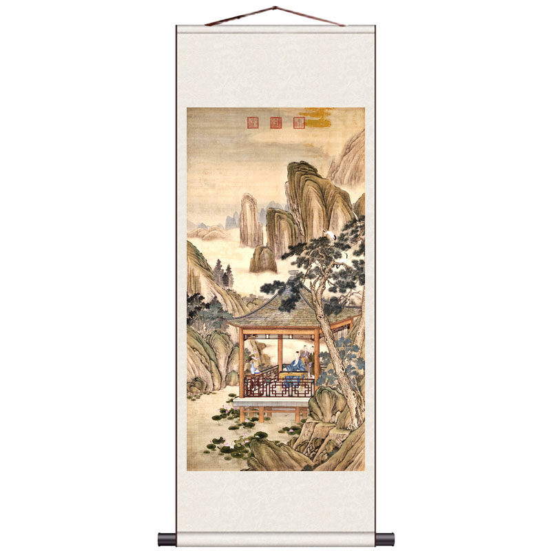 郎世宁彩雀图真迹复制卷轴画丝绸挂画已装裱成品尺