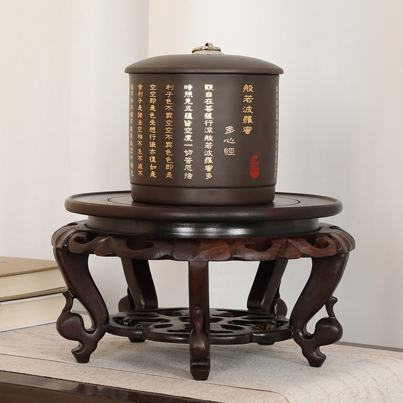 黑檀木圆形底座瓶盆景客厅架奇石头鱼缸玉器实木架
