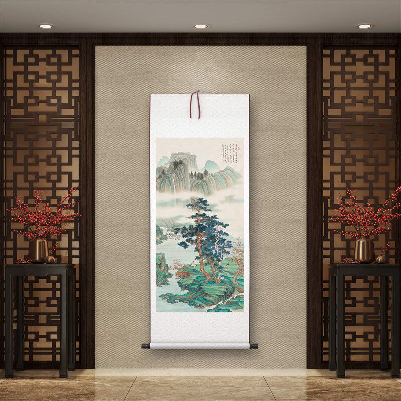 任重观瀑图客厅中堂挂画玄关茶室山水风景装饰画