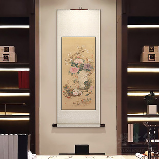 明古画岁朝图卷轴挂画竖饭厅书房装饰画玄关走廊过道壁画