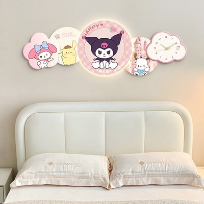 儿童房装饰画带钟表房床头画卧室房间公房挂画壁灯级感