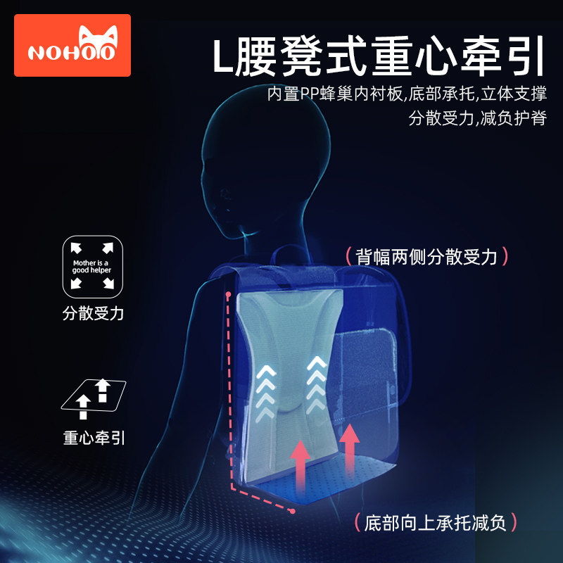 诺狐儿童书包男女一二到六年级轻便护脊减负书包新款