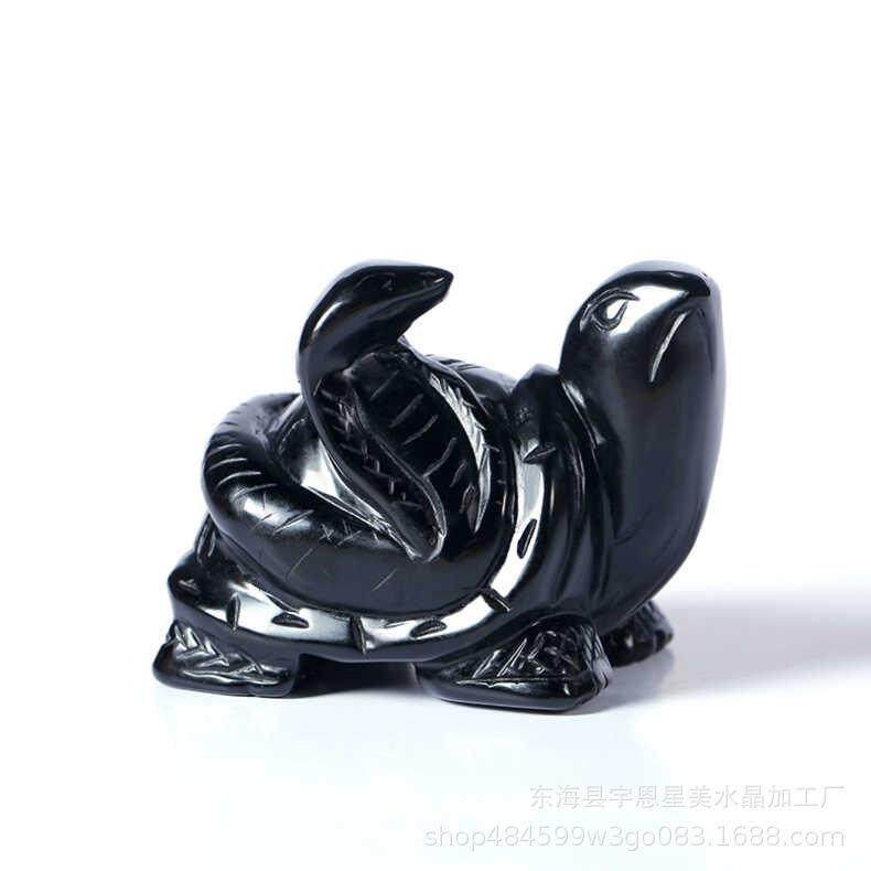 黑曜石玄武摆件神兽乌龟蛇家居公司办公店铺开业水晶贺礼厂家