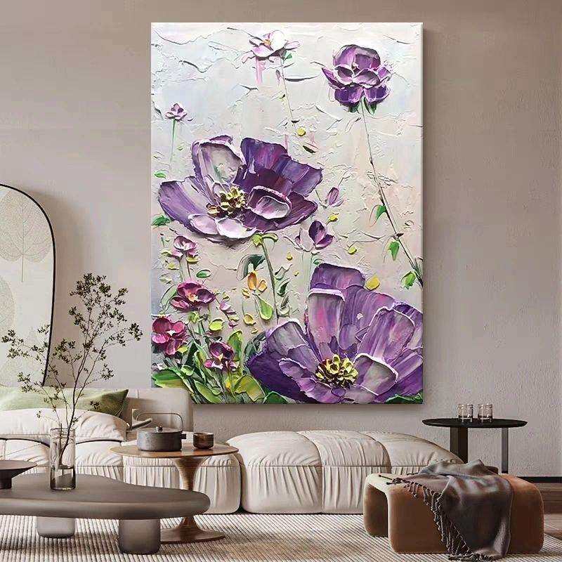 大芬村手绘油画玫瑰花厚油画肌理抽象花卉客厅大幅装饰画玄关挂画