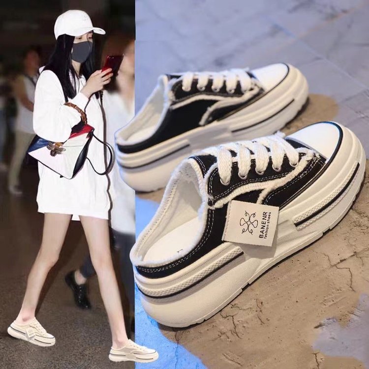 帆布鞋女2025新款春季爆款厚底配裙子小白鞋白色百搭板鞋