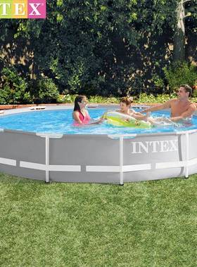 INTEX26700原装10尺灰色圆形支架水池305*76CM管架水池26700