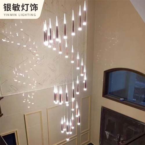 现代简约LED复式别墅楼梯流星雨吊灯旋转LED亚克力铝材轻奢长吊灯