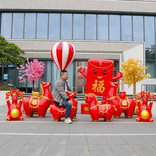 新年卡通马雕塑小区商业街游乐场玻璃钢马年春节生肖装饰美陈小马