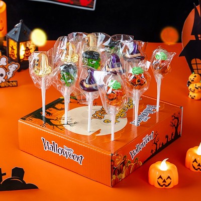 万圣节4D棒棒糖搞怪儿童礼盒装礼物送人南瓜造型装饰品幼儿园零食