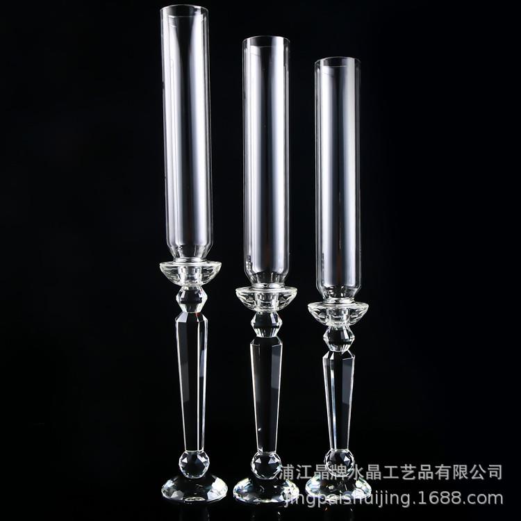晶牌水晶欧式婚庆简约多面高脚水晶烛台圆球波罗面底座水晶蜡烛台