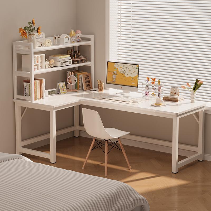 实木转角电脑桌双人书桌奶油风学生学习桌L型墙角办公桌卧室家用