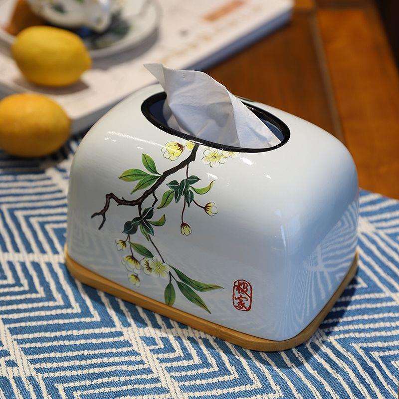 新中式陶瓷纸巾盒 客厅茶几餐巾盒装饰工艺品 手工高级抽纸盒摆件图片
