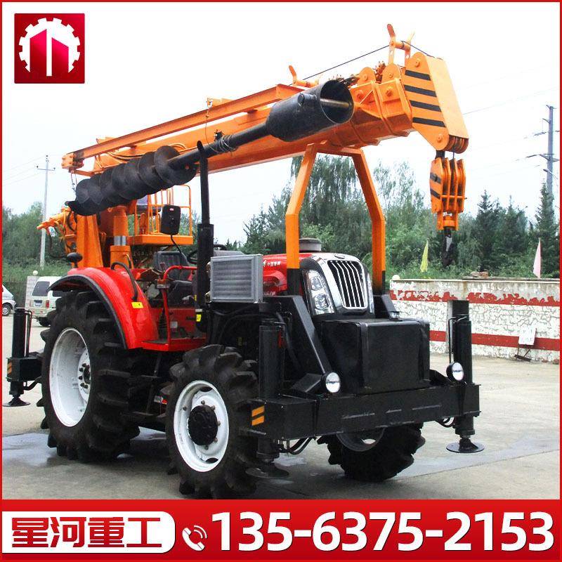 6吨四驱拖拉机吊车多用途电线杆立柱钻孔机山路水田地吊钻一体机