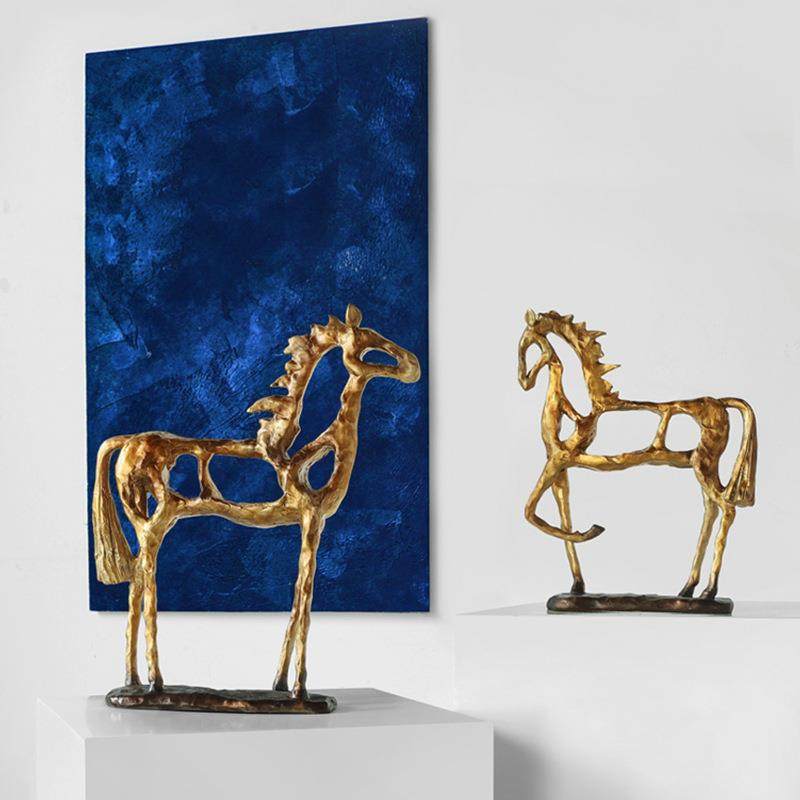 金色电镀马镂空鹿摆件家居客厅办公室软装摆设树脂工艺品