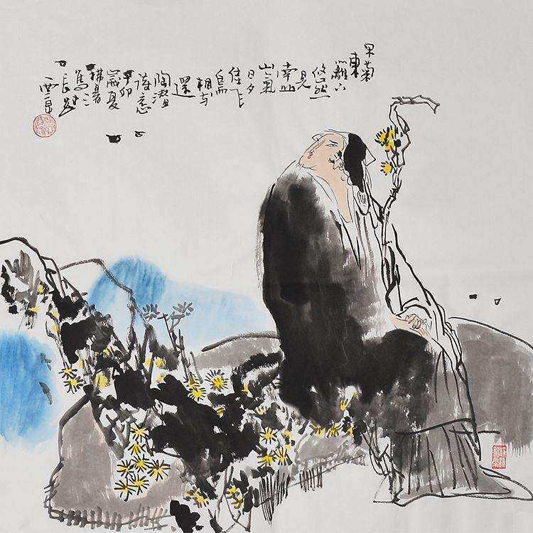 名画家纯手绘装饰画国画水墨画人物画王西京陶渊明客厅画玄关画