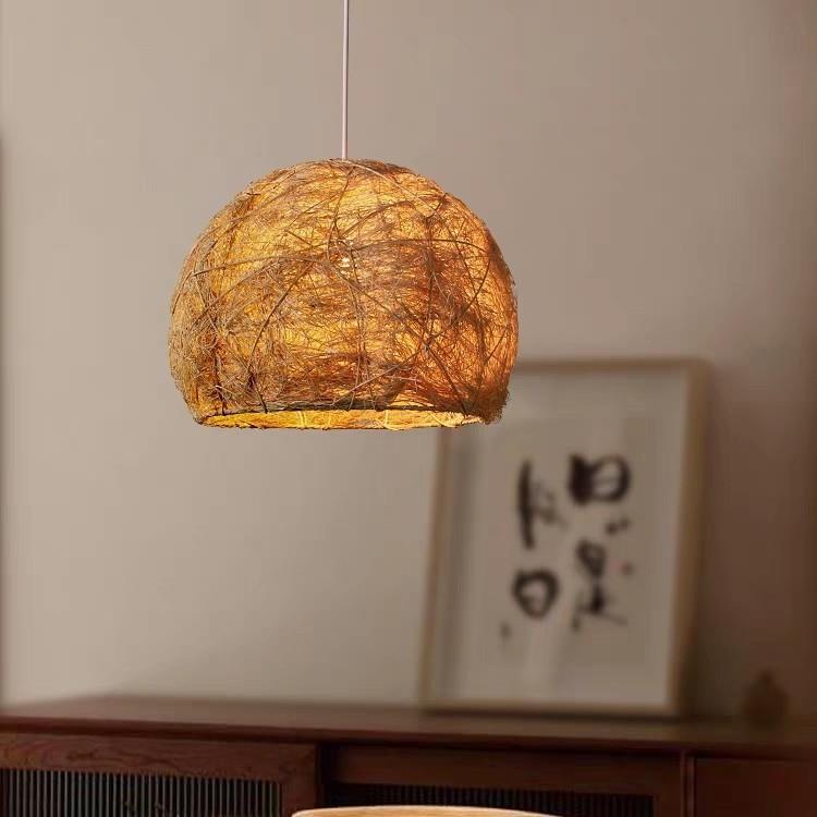 简约鸟巢房子手工竹编创意东南亚农家乐特色餐厅民宿客栈藤艺吊灯