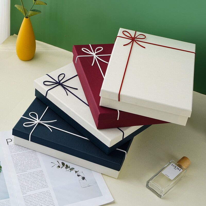 蓝色简约礼品盒现货长方形围巾丝巾礼盒空盒子生日礼物包装盒定制