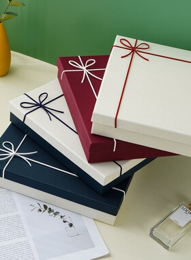 蓝色简约礼品盒现货长方形围巾丝巾礼盒空盒子生日礼物包装盒定制