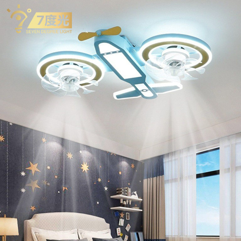 【跨境】飞机吸顶灯卡通造型风扇灯男孩房间儿童房卧室灯具遥控