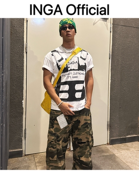 美式纯棉个性印花T恤圆领休闲宽松白色夏季潮流街头百搭时尚