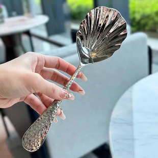 不锈钢贝壳勺搅拌勺网红高颜值公用勺服务更锤纹大分餐勺搅拌勺