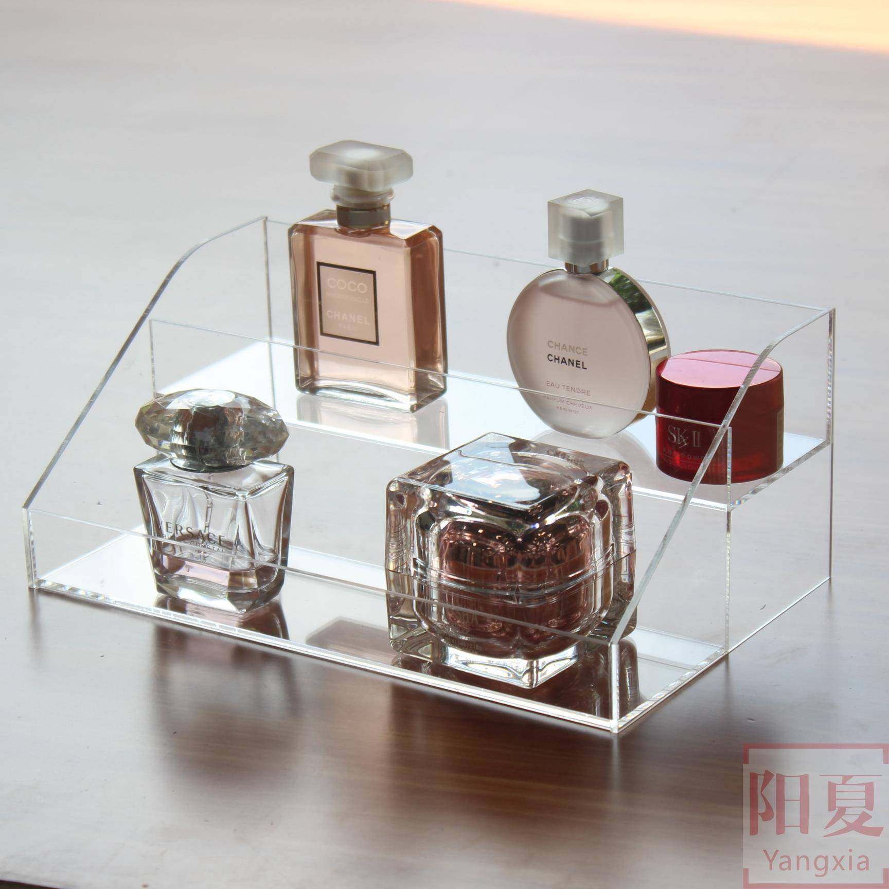 梯形多层加宽化妆品架压克力透明香水收纳盒护肤品面膜收纳展示
