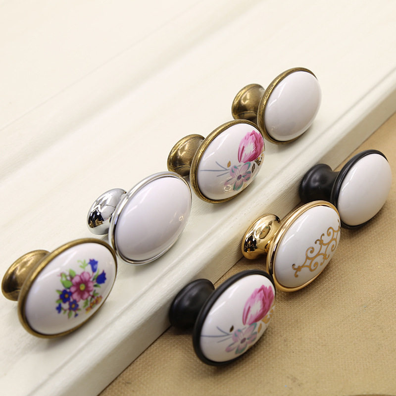 锌合金柜门拉手家具柜子抽屉扣手衣柜鞋柜橱柜门田园陶瓷单孔把手