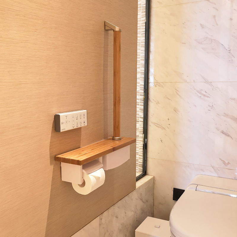 卫生间扶手纸巾盒防水卷纸筒置物架实木助力扶手AB收纳盒