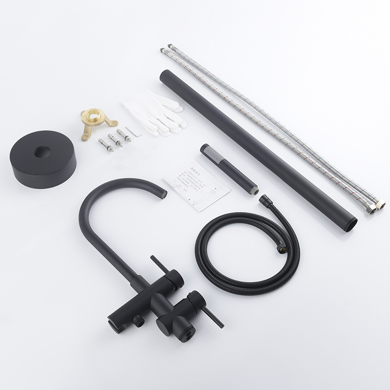 枪灰色全铜落地浴缸龙头套装